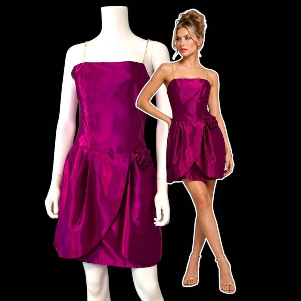 Jessica McClintock Gunne Sax Magenta Pink Party Dress Size 9 Rhinestone Satin